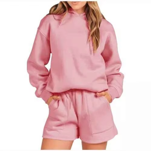 Women Oversized Hoodie <b>Above</b> Knee Shorts Set Regular Fit Soft Breathable Fabric Casual Summer comfort for Outfit Solid - Product Image 6