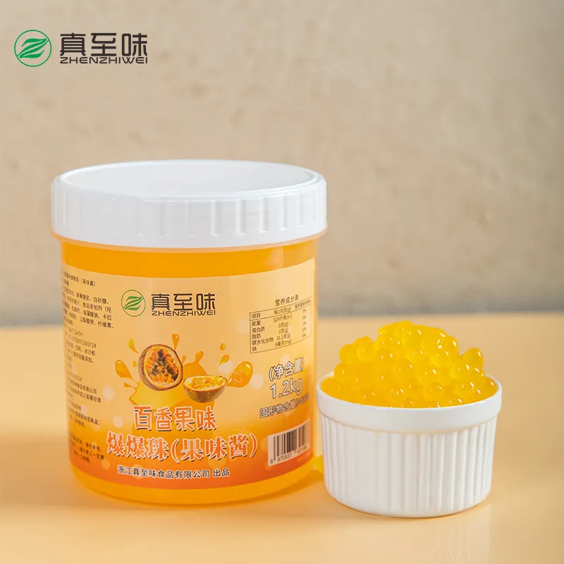 Fournisseur à Taiwan Chine Marque Popping Pearls Bonne et stable en qualité 1.2Kg éclatant saveur de fruit de la passion pour boisson froide