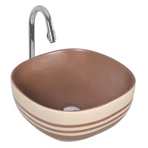 Table Top Rectangle Ceramic Wash Basin Flowers Art Design Lavabo Sink Decorative Sanitary Ware from India - Product Image 2