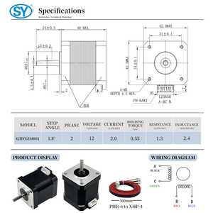 Motor Paso a Paso 42BYGH4801 <span class=keywords><strong>Nema</strong></span> <span class=keywords><strong>17</strong></span>, 42x42x48mm, <span class=keywords><strong>2A</strong></span>, 0.55Nm, 1.8 Grados, Bipolar, 4 Cables, Cable de 500mm, Conector XHP - Product Image 5
