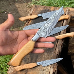 ชุดมีดเชฟเหล็กกล้าคาร์บอนแฮนด์เมดพร้อมด้ามไม้ pakka และกระเป๋าม้วนหนังโดยใบมีดเทรนด์สำหรับใช้ทำอาหาร - Product Image 5