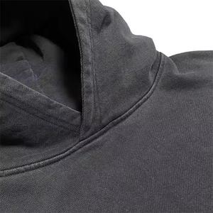 Low MOQ <b>Acid</b> Wash Distressed Hoodies 100% Cotton Men Plus Sized <b>Drop</b> Shoulders Pullover Hoodies - Product Image 4