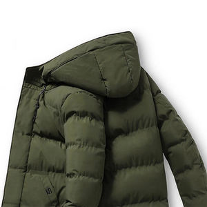 Good Quality Waterproof Warm Winter Fashionable <b>Men</b> Puffer Jacket Olive Green Color Slim Fit Plain Blank <b>Long</b> Hooded <b>Coat</b> Two - Product Image 5