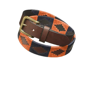 Ceinture de polo brodée décontractée personnalisée avec boucle en alliage en cuir véritable écologique fabriqué au Pakistan - Product Image 1
