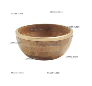 Cuenco de comida de madera de diseño clásico con borde de metal, vajilla de la mejor calidad, cuenco de frutas para ensalada al precio más barato - Product Image 1