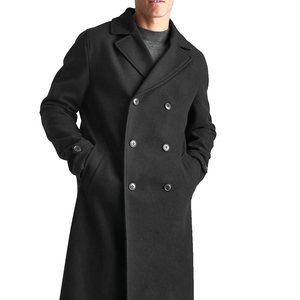 Manteau long à double boutonnage noir pour homme Classique Hiver Respirant Manteau en laine mélangée écologique - Product Image 5