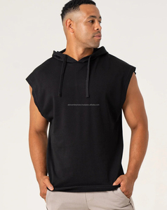 Men's Customized Sleeveless Hooded Yoga <b>Top</b> <b>High</b> Quality Breathable Quick Dry Solid Pattern <b>Low</b> Price 220g 100% Cotton Hollow - Product Image 2