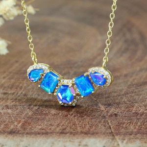 Ethiopian Opal Pendant Necklace Sterling Silver Gold Plated Chain October Birthstone Minimalist Vintage Fire Opal - Product Image 3