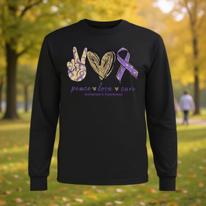 T-shirt à manches longues « Paix, Amour, Guérison » pour la sensibilisation à la maladie d'Alzheimer, produit promotionnel - Product Image 3