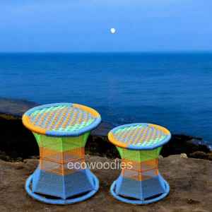 Ottoman en bambou à la mode avec console incrustée d'os pour chambre à coucher Patio tabouret moderne fait main pour espaces intérieurs et extérieurs lot de 2 - Product Image 2