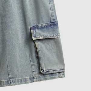 Pantalones Cortos Vaqueros de Mezclilla Gruesos de Estilo Urbano para Hombre, Personalizados, con Pedrería, Cristales, Botones Vintage, 100% Poliéster, Servicio OEM - Product Image 2