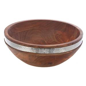 ชามเสิร์ฟพร้อมด้ามจับโลหะดีไซน์เนอร์ทรงกลมทำจากไม้มาตรฐานคุณภาพสูง - Product Image 6