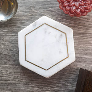 Wholesale Brass Inlay Marble <b>Coasters</b> Custom Round Hexagon <b>and</b> Tea <b>Coaster</b> <b>Sets</b> for Home Decor Hot Selling 2024 - Product Image 1