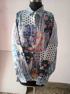 Unisex Patchwork Handblock Impreso Azul Tono Camisa Hombre Elegante Camisa unisex - Product Image 5