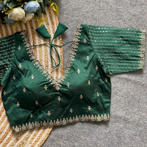 Blusa moderna con cuello en V con diseño tejido y hilo Zari Trabajo Bodas Logotipo bordado de moda/Patrón Decoración con lentejuelas - Product Image 3