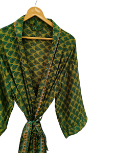 Kimono de verano de lujo para cubrir el bikini, bata larga de noche, Kimono Sari de seda reciclado vintage indio hecho a mano, - Product Image 4