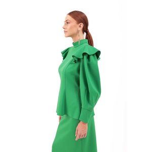 Blusa Verde de Punto con Estampado Floral y Mangas con Volantes para Mujer - Product Image 2