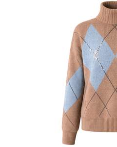Pull en tricot à col roulé pour homme de qualité supérieure personnalisé par le fabricant, motif argyle, doux, chaud, pull d'hiver décontracté, haut tendance, couleur marron bleu - Product Image 3