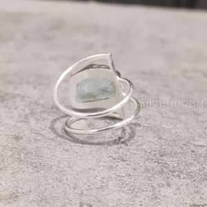 Joyería de piedra en bruto Anillo de mujer Aguamarina natural Piedra preciosa cruda Piedra natal de marzo Joyería de doble banda Anillo de plata esterlina 925 - Product Image 5