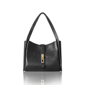 Structured Shoulder Tote <b>Bag</b> with Magnetic Closure & Gold Lock – Italian Genuine Leather – Handmade – PM648 - Product Image 2