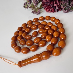 Perles de prière islamiques vintage marron, 45 perles d'ambre de la Baltique, Tasbih - Product Image 1