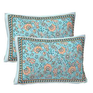 Parure de lit double 3 pièces imprimée fleurs bleu turquoise avec 2 taies d'oreiller et drap plat pour usage domestique, fonction massage ADB1473 - Product Image 3