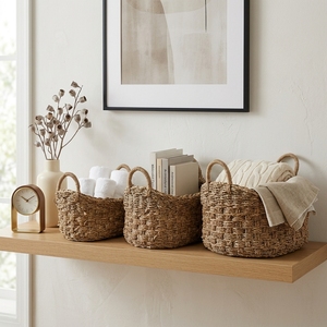 Juego de cestas de almacenamiento de banano y junco marino natural, con tejido de malla ovalado y asa en forma de arco, maceta de mesa, decoración artística pura para la habitación, artesanía. - Product Image 6
