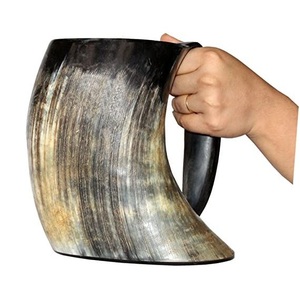 Polished Eco-Friendly Handmade Viking Horn Tankard Beer <b>Mug</b> with Religious Animal Design for <b>Halloween</b> Parties - Product Image 1