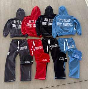 Traje de sudor lavado personalizado Sudaderas con capucha con cremallera Conjunto de chándal Estampado de lavado ácido Costura en contraste Pantalones de chándal acampanados y conjunto de Sudadera con capucha - Product Image 2