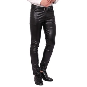 Pantalones de cuero para hombre, ajustados, elásticos, a la moda, de cuero auténtico, para motociclista, para discoteca, fiesta y baile, finos - Product Image 4