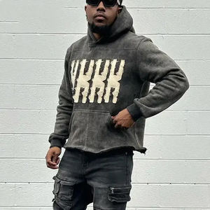 Nueva llegada Logotipo de diseño personalizado moda Hip Hop Vintage alta calidad apenado bordado Crop Hoodies hombres - Product Image 3