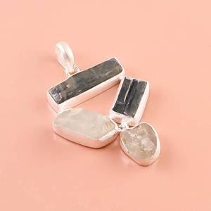 925แฟชั่นผู้หญิงจี้พลอยสีเงินไคยาไนต์หยาบสีฟ้าธรรมชาติเครื่องประดับอัญมณีซิทรินเครื่องประดับเงิน - Product Image 2