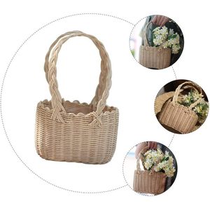 Cesta de flores de mimbre de imitación tejida a mano, accesorio de fotografía elegante, exhibición decorativa, elegante y elegante, 1 unidad - Product Image 2
