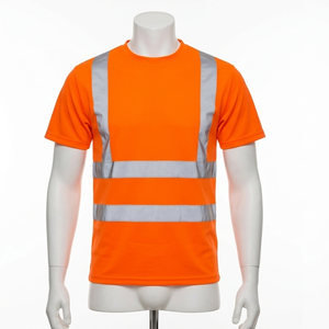 T-shirt de travail de sécurité en polyester 280 GSM, motif œil d'oiseau, jaune et vert avec panneau contrastant, bande réfléchissante, impression sérigraphique personnalisée, transfert thermique - Product Image 4