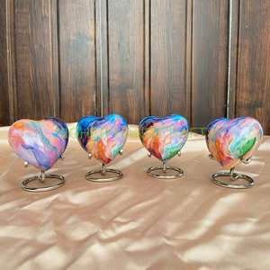 Ocean Waves Heart Unique Metal Cremación Urna Juego de 4 Estuche de terciopelo para cenizas Cementerio Suministros funerarios para entierro de mascotas - Product Image 4