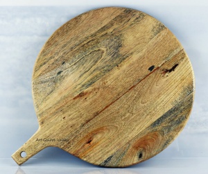 Pelle à pizza ronde en bois d'acacia avec poignée, finition naturelle rustique, durable pour un usage domestique - Product Image 4