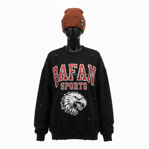 <b>Women</b> Oversize Sweatshirt Cotton <b>Fleece</b> <b>Black</b> Distressed Design Custom Embroidery Print Logo Casual <b>Women</b> breathable Sweatshirt - Product Image 6