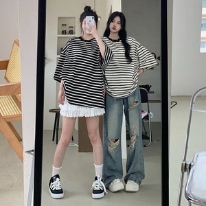 Pantalon baggy en denim 100% coton de qualité supérieure pour femmes Design élégant respirant haut de gamme avec nœud et décorations en dentelle - Product Image 2