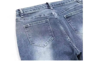 กางเกงยีนส์ลำลองผ้ายีนส์ระบายอากาศได้ดีคุณภาพสูงของผู้ชายสีทึบขนาดกลางเอวสูงป้องกันริ้วรอยซักเบามีซิป - Product Image 3