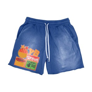 Women Acid Wash Shorts 320 GSM Cotton Polyester Fleece Light Grey Vintage Graphic Print Custom Screen Print women's shorts - Product Image 4