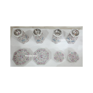 Boîtes en marbre blanc et marbre floral et brûleur de bakhoor, fabrication en Inde, magnifiques boîtes avec incrustations pour la décoration de la maison - Product Image 1