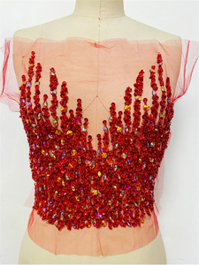 ผ้าโพลีเมชสำหรับชุดแต่งงานทำด้วยมือแผ่นปักลูกปัดคริสตัลพลอยเทียม3D รูปทรงดอกไม้ผ้าโพลีเมช - Product Image 5