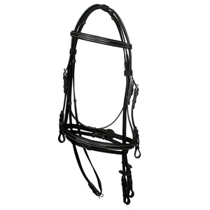 Brida de cuero marrón con banda para la frente elevada y tocado, brida lisa de cuero para caballos - Product Image 2