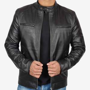 Customized Logo Printed Vintage Premium Quality <b>Men's</b> <b>Leather</b> <b>Jacket</b> with Stand Collar and Stylish Pocket Design <b>jacket</b> for <b>men</b> - Product Image 3