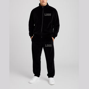 2025 Men's Black Tracksuit Set Full Zip Jacket and Jogger <b>Pants</b> Wholesale Custom Logo Sportswear Streetwear Tracksuit For Unisex - Product Image 1