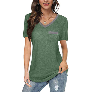 Camiseta con cuello en V más vendida Camisetas de mujer de lujo de moda con servicio de impresión personalizado a precio al por mayor tarifa directa de fábrica - Product Image 4