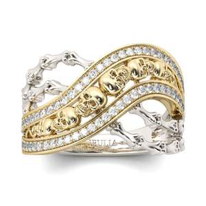 Bague de mode Jeulia en argent sterling bicolore avec crâne croisé - Product Image 1