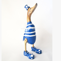 Décoration de canard en racine de bambou bleu foncé, artisanale, écologique, durable, style Art Déco, canard en bois rayé, décoration de luxe pour la maison, cadeaux