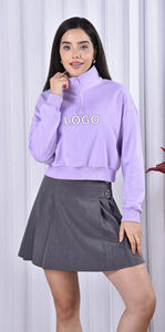 Sudadera Vintage lavada transparente con estampado personalizado para mujer Sudadera con capucha recortada con diseño forrado de patrón sólido con cremallera para el invierno - Product Image 3