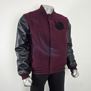 แจ็คเก็ตวาร์ซิตี้ผู้ชาย ผ้าขนสัตว์ แขนหนัง แจ็คเก็ตเบสบอลเลตเตอร์แมน สำหรับฤดูหนาว อุ่นสบาย พร้อมงานปักไหมพรม - Product Image 6